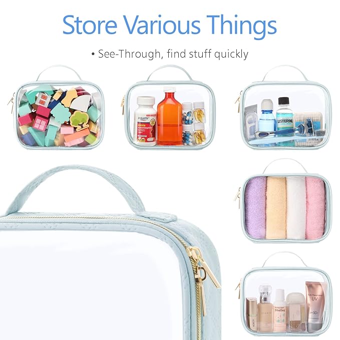 PACKISM TSA Approved Toiletry Bag, 3 Pack Clear Makeup Bags with Handle Large Opening, Clear Toiletry Bags Fit Carry-on Travel Essentials, Quart-sized Travel Bags for Toiletries, Multicolor