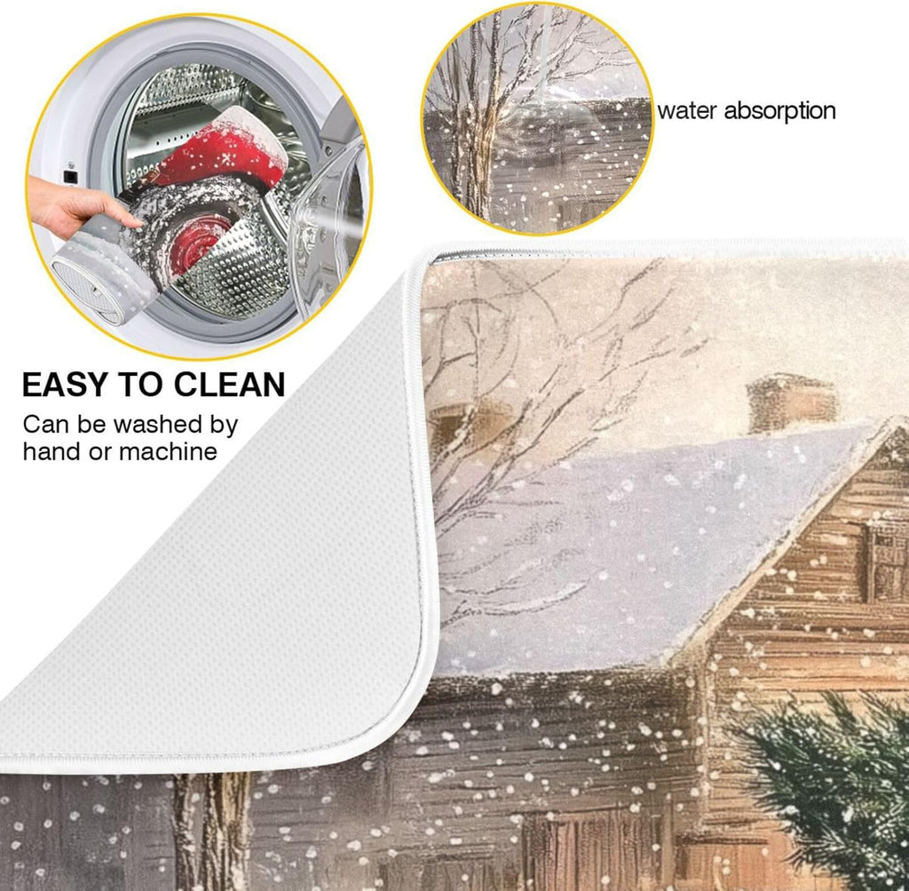 Red Christmas Truck Dish Drying Mat for Kitchen Counter Absorbent Microfiber Drying Pad, Large 18x24 in, Reversible Drainer Mats