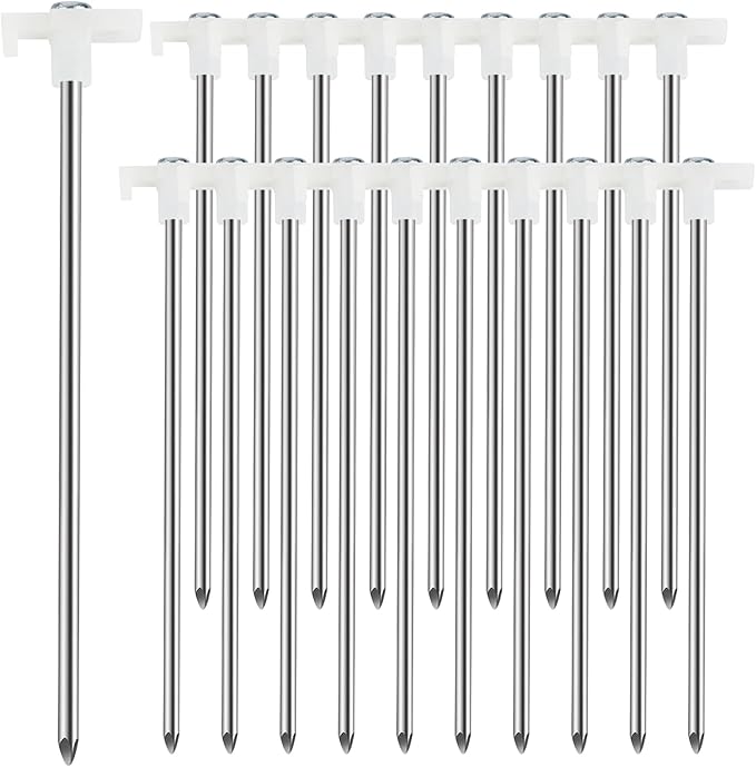 20 Pcs Tent Stakes Heavy Duty Ground Stake for Camping, 10 Inch Galvanized Non-Rust Metal Tent Pegs Tent Spikes Yard Stakes for Outdoor Canopy Garden Hiking -Fluorescent White