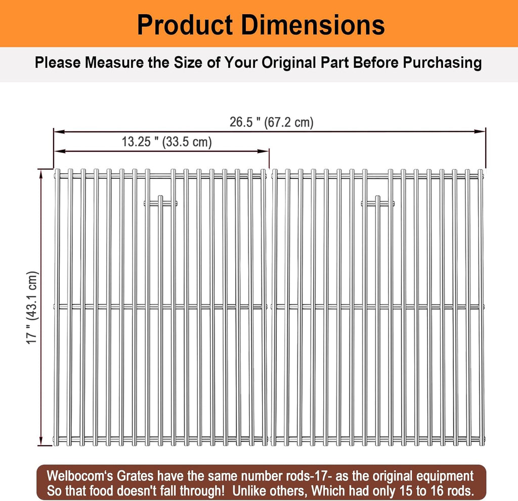 17" Cooking Grates for Home Depot Nexgrill 720-0830H 720-0830D 720-0783E 720-0888 Grills;304 Stainless Steel Cooking Grates for Uniflame & Kenmore Grills;Nexgrill Grill Grates