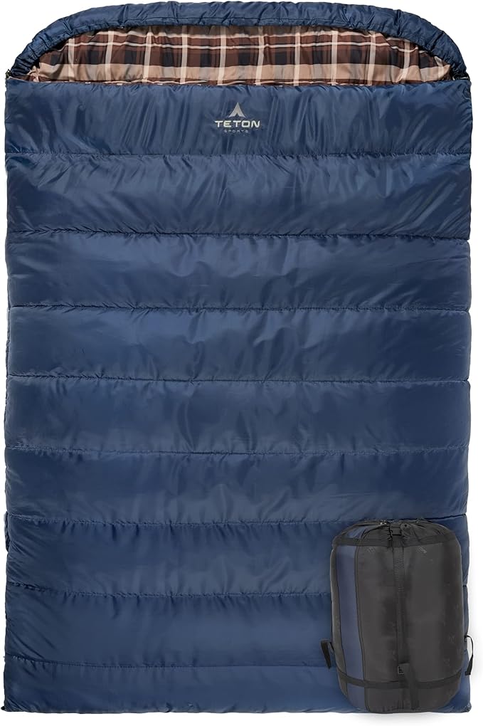 Teton Mammoth Queen Size Double Sleeping Bag- A Warm Bag The Whole Family can Enjoy – Great for Camping, Hunting and Base Camp. Compression Sack Included