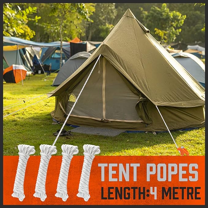 HORUSDY 26 Pack 8.07 Inch Heavy Duty Tent Stakes Tent Pegs Camping Stakes with with 4x13ft Rope & 1 Stopper T Pull Hook