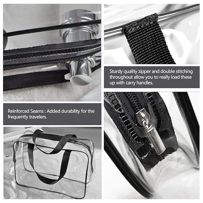 6Pcs Crystal Clear PVC Travel Toiletry Bag Kit for Women Men, Waterproof Vinyl Packing Organizer Storage Bags with Zipper Handle Straps, Cosmetic Pouch Carry on Airport Airline Compliant Bag Handbag