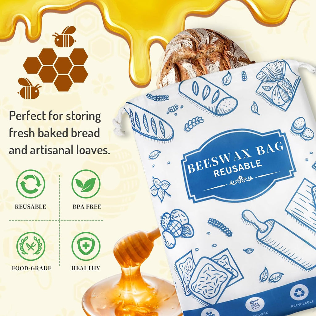 2-Pack Beeswax Bread Bags for Homemade Bread，Reusable Sourdough Storage Bags with Premium Beeswax Coating for Loafs Baguette Fresh Keeping,Great Baking Essentials and Gifts for Families & Friends.