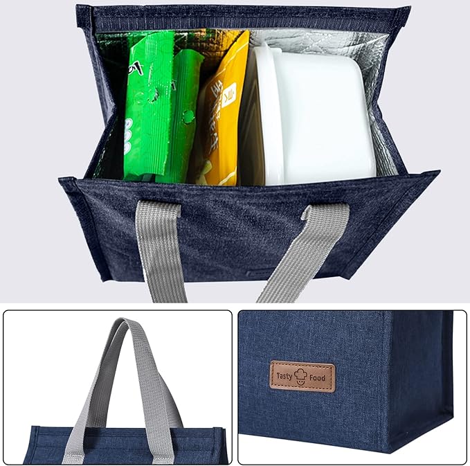 2pcs Blue Lunch Bag Insulated, Lunch Box Bag, Reusable Lunch Tote Bag, Lunch Box Container Bag Insulated for Women, Men, Work, Office, Travel