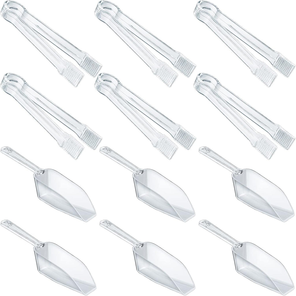 Roshtia 12 Pcs Plastic Serving Tongs Mini Kitchen Tongs Utility and Plastic Kitchen Scoops Clear Ice Scoop Mini Clear Buffet Scoop for Candy Dessert Buffet Ice Snack Coffee Tea