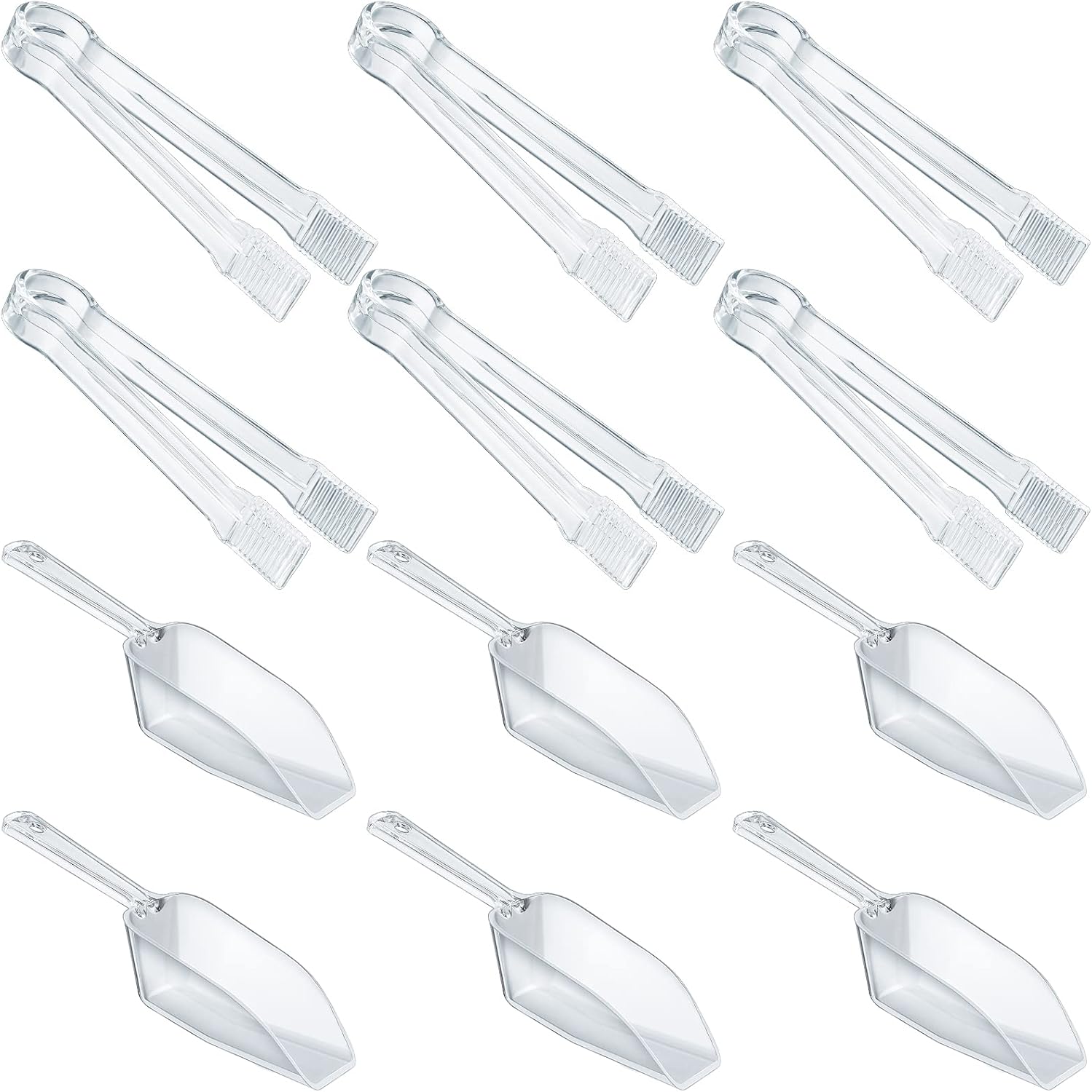 Roshtia 12 Pcs Plastic Serving Tongs Mini Kitchen Tongs Utility and Plastic Kitchen Scoops Clear Ice Scoop Mini Clear Buffet Scoop for Candy Dessert Buffet Ice Snack Coffee Tea