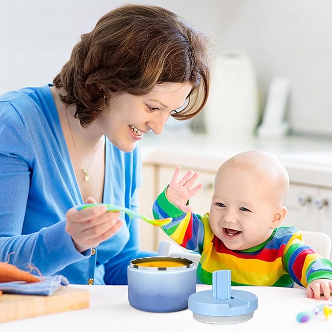 12oz Kids Soup Thermo for Hot Food Insulated Vacuum Food Jar with Buckle Lid, Stainless Steel Wide Mouth Leak Proof Lunch Container for School Travel 1 Pack