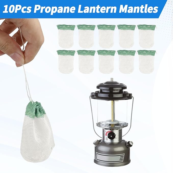 10 Pcs Propane Lantern Mantles with Glass Globe Replacement – Compatible with Coleman Fueled Lanterns – Fits Models 290, 220, 228, 235, 252, 206, 290A, 295, 2600-A50, 2600-A50C, 2600-A57, 3000000946