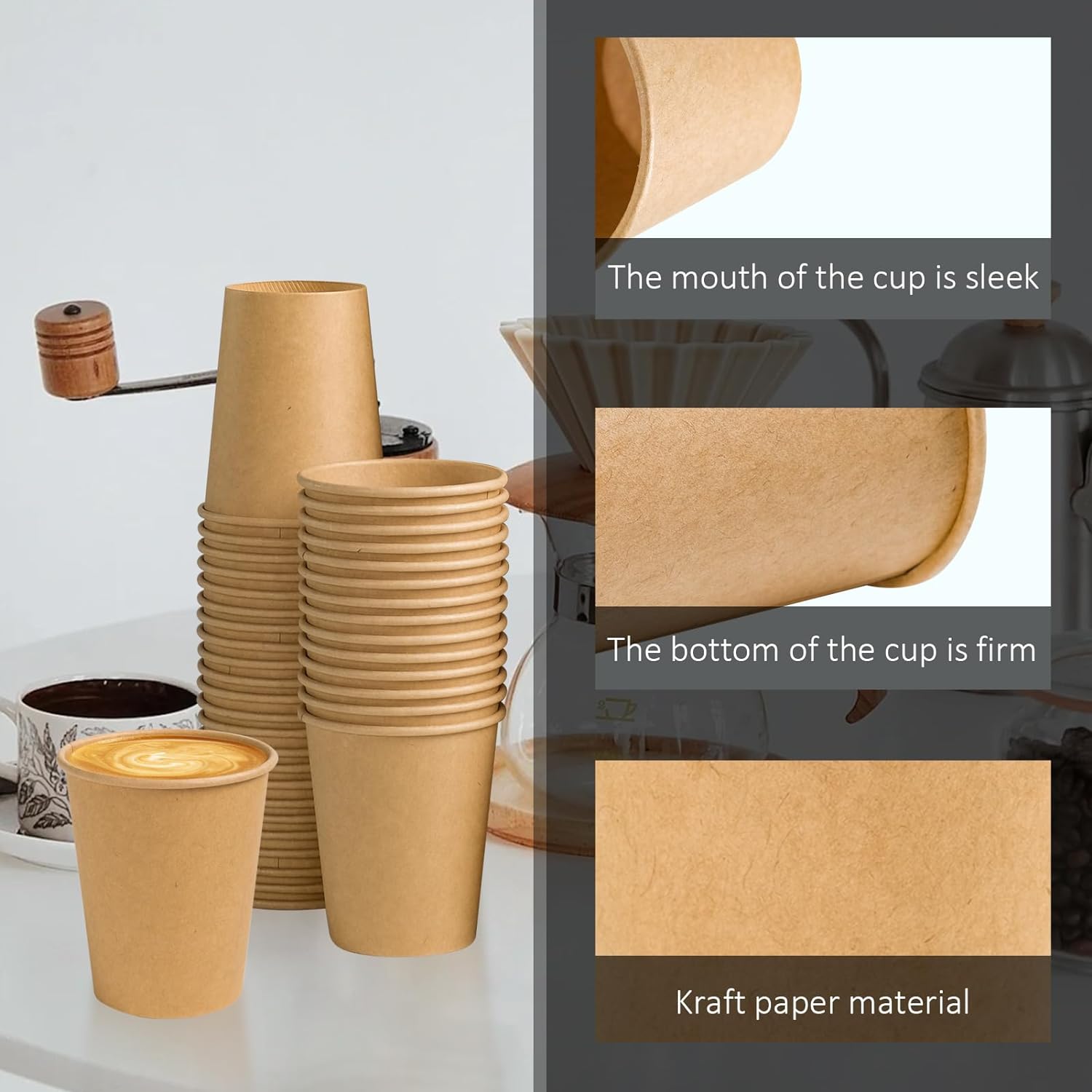 180 Pack 8 oz Paper Cups, Brown Kraft Disposable Paper Coffee Cups, Unbleached Paper Cups for Hot/Cold Beverage Party, Picnic, Travel, and Events.