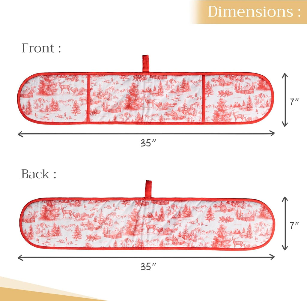 Maison d' Hermine Double Oven Mitts 100% Cotton 7"x35" Double Oven Mitt Heat Resistant BBQ Cooking Gloves with Loop, Baking, Grilling, Home, Kitchen, Handling Hot Pans (Winter Jouy)