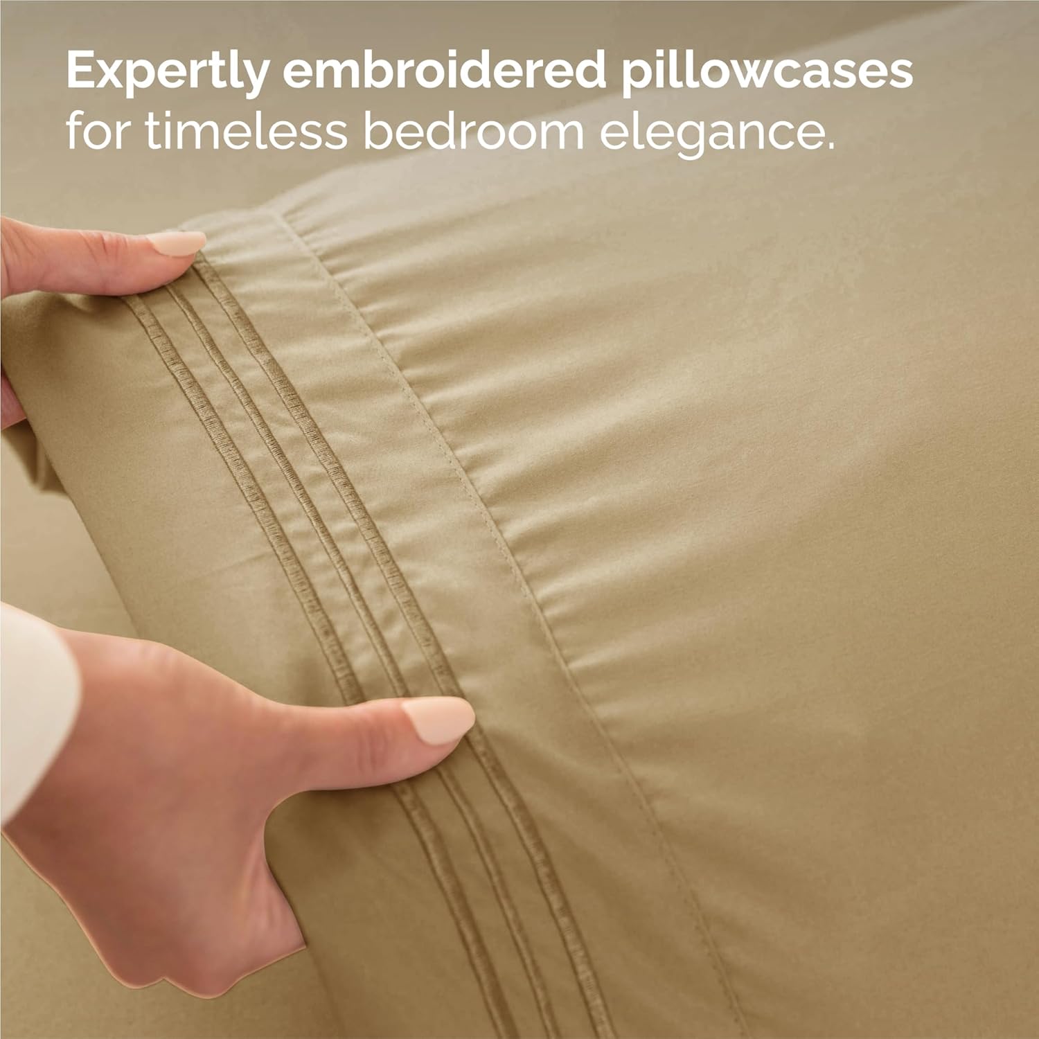 Split King Size 5 Piece Sheet Set - Comfy Breathable & Cooling Bed Sheets Set - Hotel Luxury Bedding for Women, Men, Kids, Teens, Boys & Girls - Deep Pockets, Soft and Wrinkle Free - Oeko-Tex - Beige