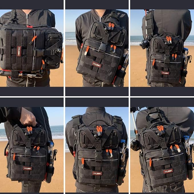 YVLEEN Fishing Tackle Backpack Storage Bag，Water-Resistant Fishing Backpack with Rod Holder，Fishing Gear Bag Gift for Men