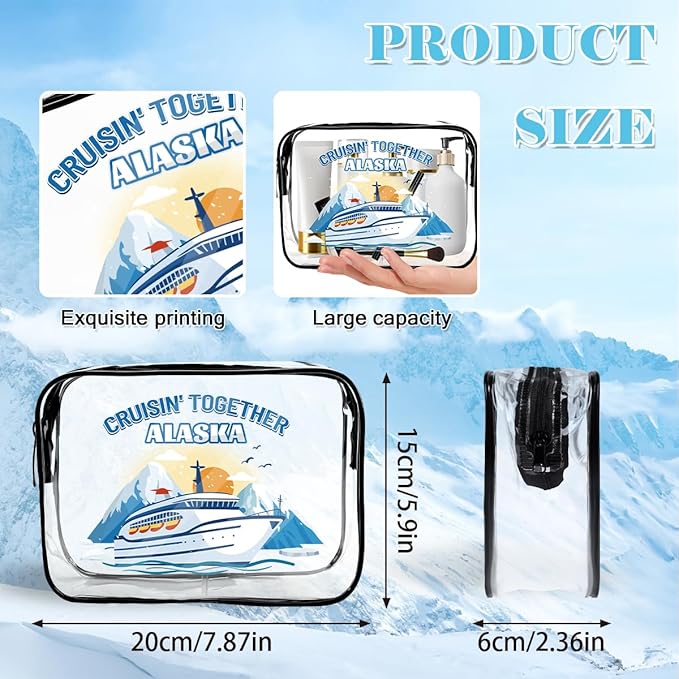 6 Pcs Clear Alaska Makeup Bags Gifts for Women, Beach Cruise Cosmetic Bag,Alaska Cruise Essentials, Travel PVC Waterproof Toiletry Bags for Girls Sister Daughter Nurse Teacher