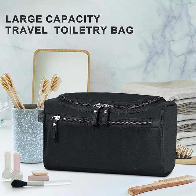 Hanging Toiletry Bag for Women and Men Traveling Makeup Large Capacity Cosmetics Portable Dopp Kit Storage Organizer Bag with Hanging Hook for Toiletries Brushes Shaving Tools (Black)