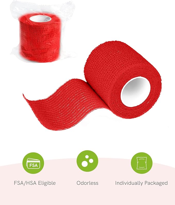 FriCARE Self Adhesive Bandage Wrap, Medical Tape in First Aid Kit, Cohesive Bandages for Wounds Sport Vet, FSA/HSA Eligible, 2 Inches X 5 Yards 16 Rolls, Rich