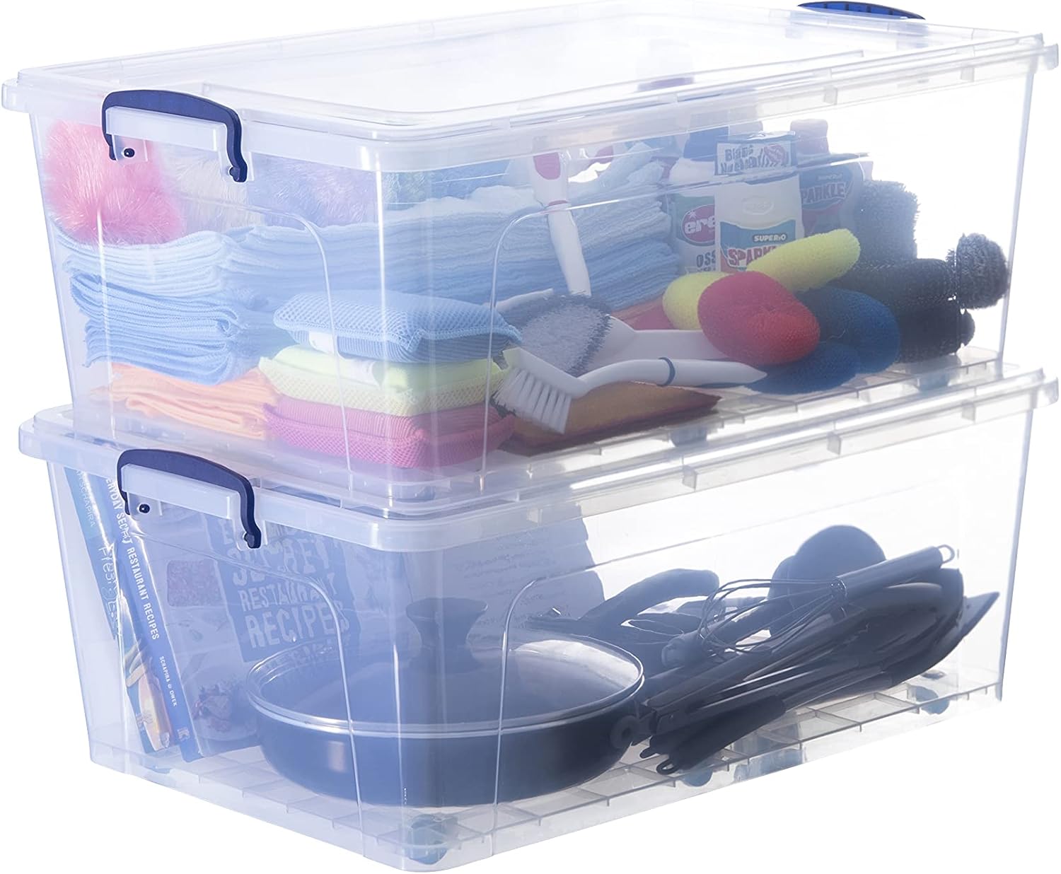 Superio Storage Bins with Lids, Clear Plastic Containers for Organizing, Stackable Totes, BPA Free, Odor Free, Organizer Boxes for Home, and Dorm (2 Pack, 60 Quart)