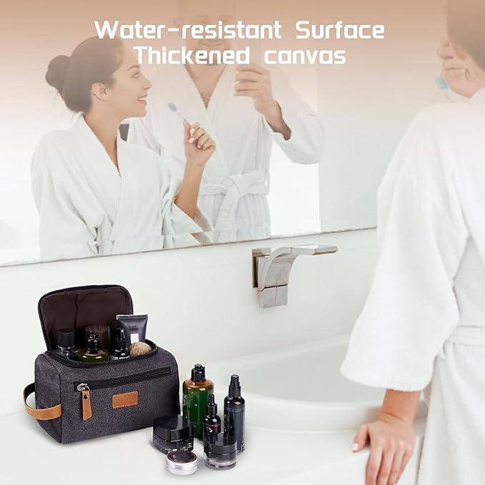 Travel Toiletry Bag for Men, Large Water-resistant Shaving Bag Toiletries Organizer, Canvas Dopp Kit, Multi-functional and Stylish, Bathroom Dopp Kit Shaving, Ideal for Travel, Camping, Gym- Black