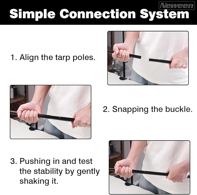 Neween Tent Poles for Tarp Adjustable Camping Tarp Poles Set of 2, 76in Lightweight Collapsible Tent Pole with a Diameter of 0.6in for Backpacking Hiking Awning Canopy Rain Fly Shelter (Black)