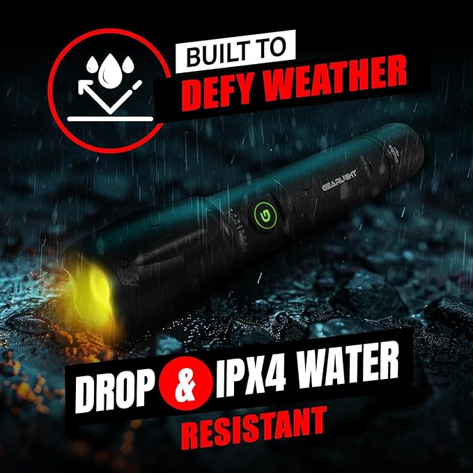 GearLight S1000 Rechargeable LED Tactical Flashlight – 2 Pack, High Lumens, USB-C Fast Charging, Dual-Button, IPX4 Water-Resistant, Pocket-Sized for Camping & Emergencies, with Batteries & Accessories