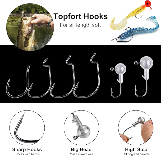 TOPFORT 187/343pcs Fishing Accessories Kit, Organized Fishing Tackle Box with Tackle Included, Fishing Hooks, Fishing Weights Sinkers, Fishing Gear and Equipment, Fishing Gift for Men