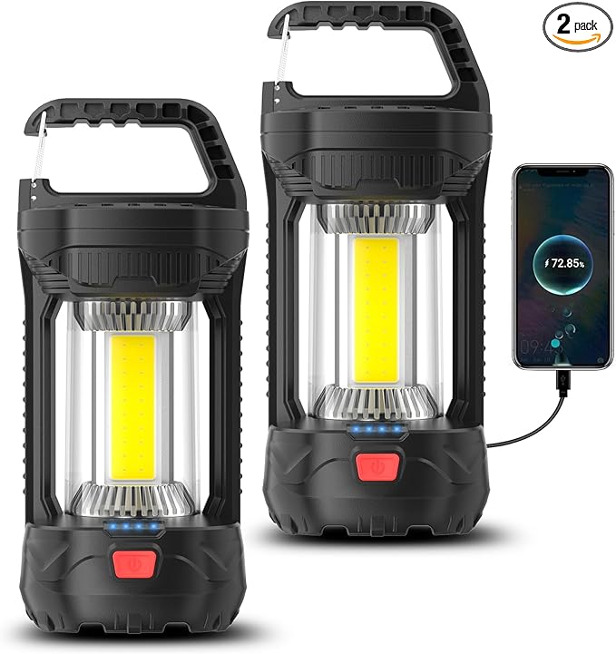 2 Pack 2000LM Rechargeable LED Camping Lantern, Waterproof Tent Light with 3 Light Modes, Camping Essentials, Portable Lantern Flashlight for Hurricane, Power Outages