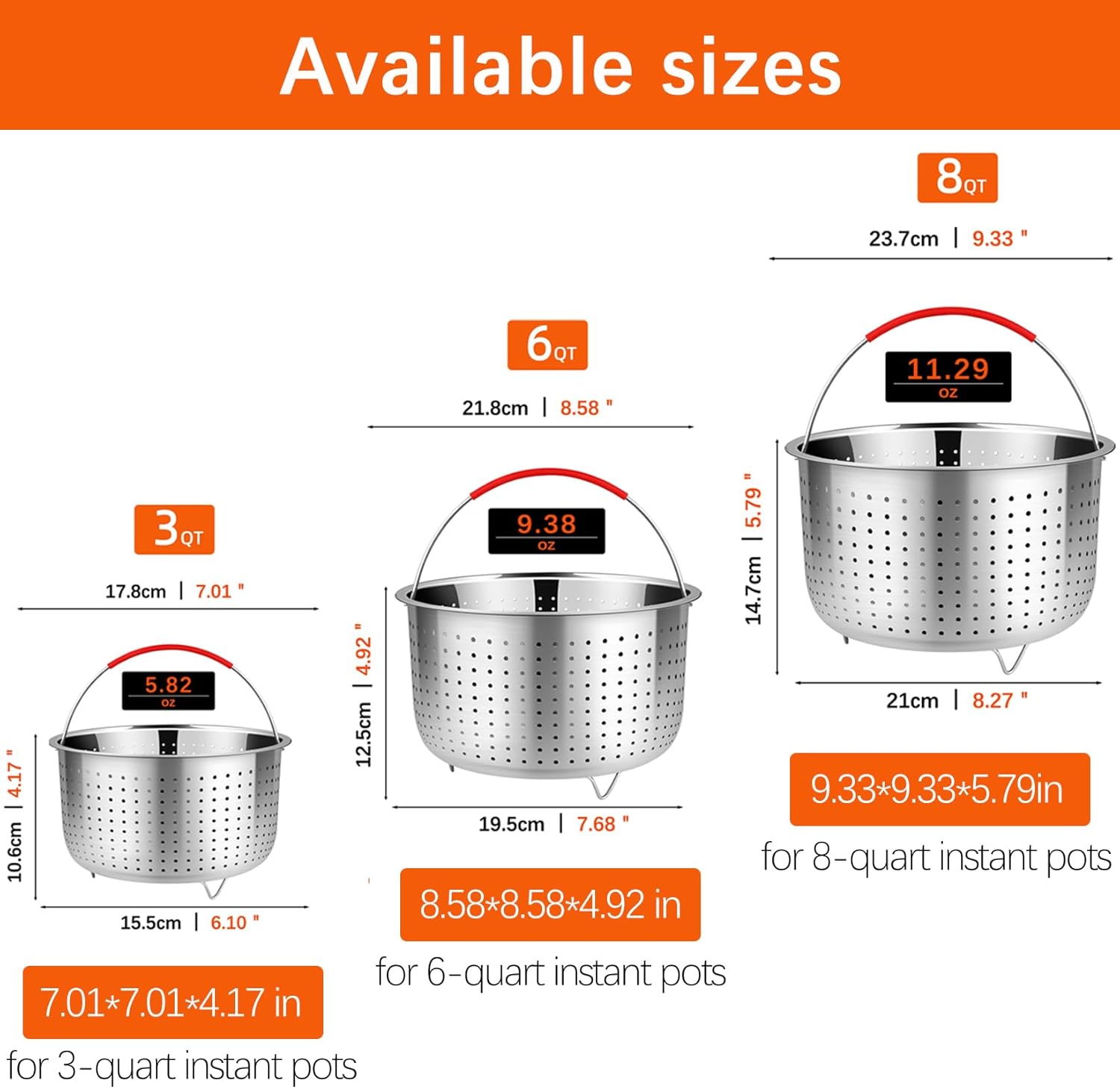 REDANT Vegetable Steamer Basket for Instant Pot Accessories 6 & 8 Qt - Stainless Steel Strainers and Colanders - Metal Strainer for Cooking Broccoli, Eggs, Pasta, Quinoa - with 2 Gloves, 6 Quart