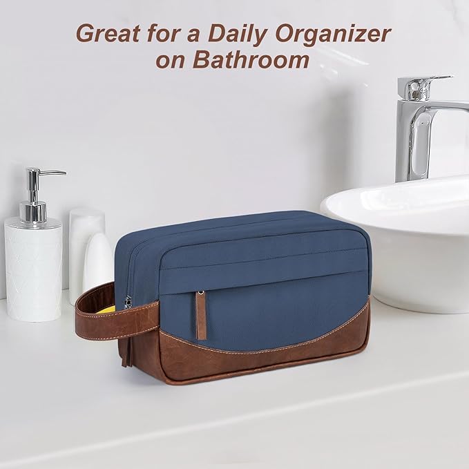 Travel Toiletry Bag for Men, Hanging Toiletry Organizer, Water Resistant Shaving Kit with Large Capacity for Travel Accessories - Navy Blue