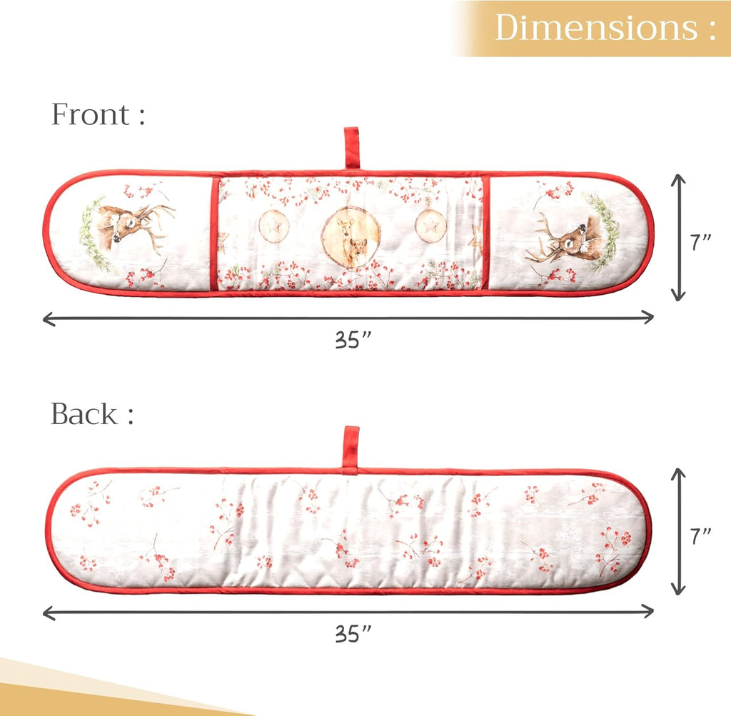 Maison d' Hermine Double Oven Mitt 100% Cotton Heat Resistant Cooking Gloves with Loop, Baking Barbeque, Handling Hot Pan, Mountain Life- Thanksgiving/Christmas (7 Inch x 35 Inch)