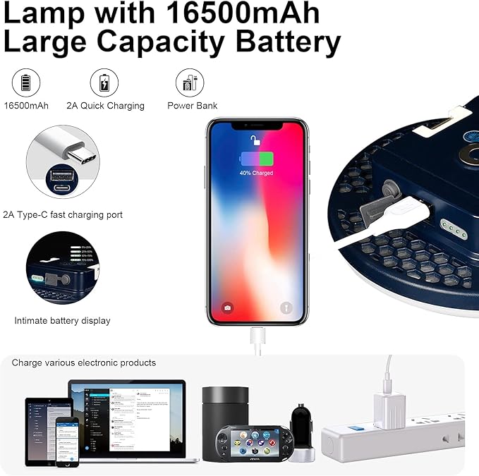 16500mAh 3000LM 3000K 6000K Flashlight Portable LED Camping Lantern Rechargeable Light 60W with Magnet IP65 Waterproof Tent Light Power Failure Emergency Survival Kits for Fathers Day Gift