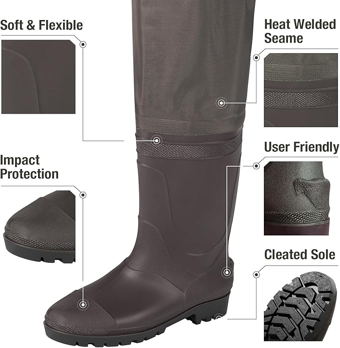 Hip Waders Waterproof Hip Boots Cleated 2-Ply Nylon/PVC Fishing Hip Wader