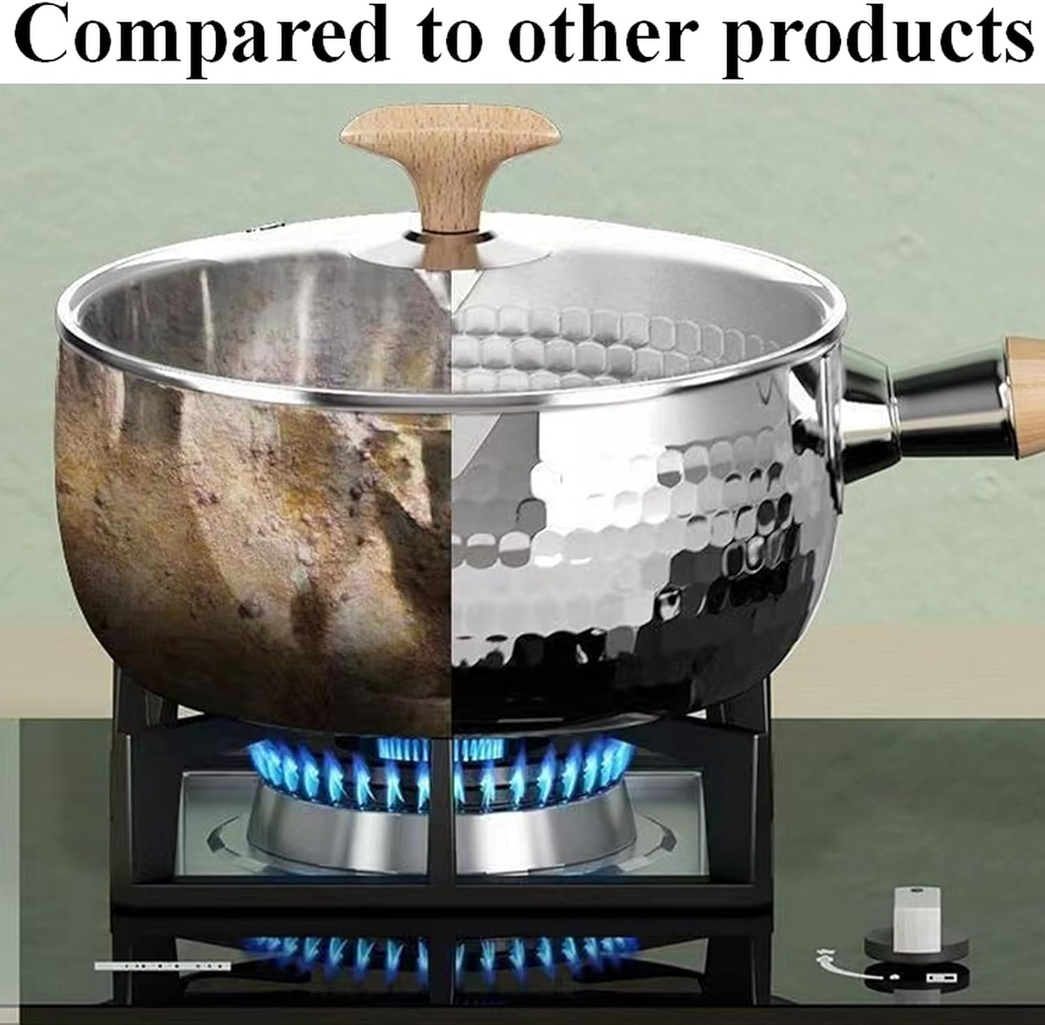 Thickened 304 Stainless Steel Pot, Solid Wood Anti Scald Handle With Hook, Multifunctional Sauce Pot with Inverted Mouth, Milk Pot, Cooking Pot (3.0 Quarts)