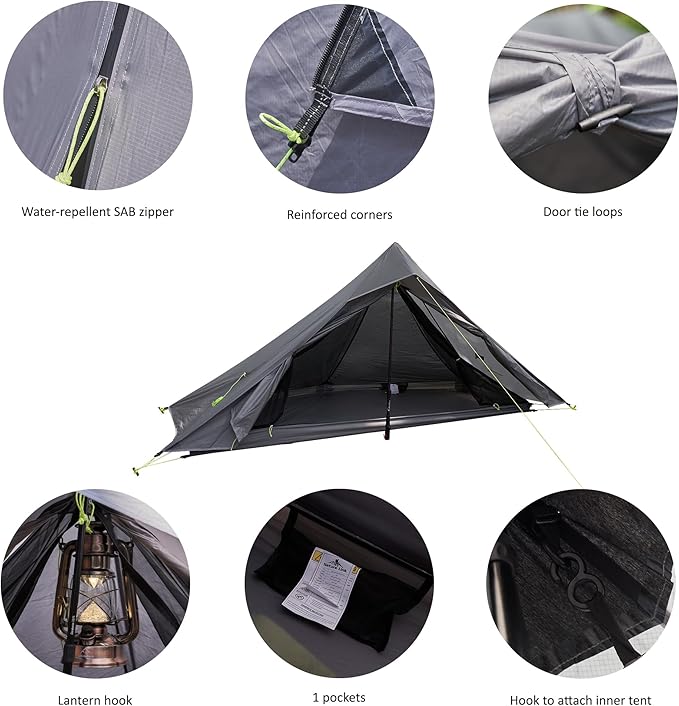 Altair One Ultralight Trekking Pole Backpacking Tent, Waterproof SIL Nylon, Double Wall, 3 Season, 1 Person Shelter for Backpacking, Hiking, Camping, Trekking, Bushcraft