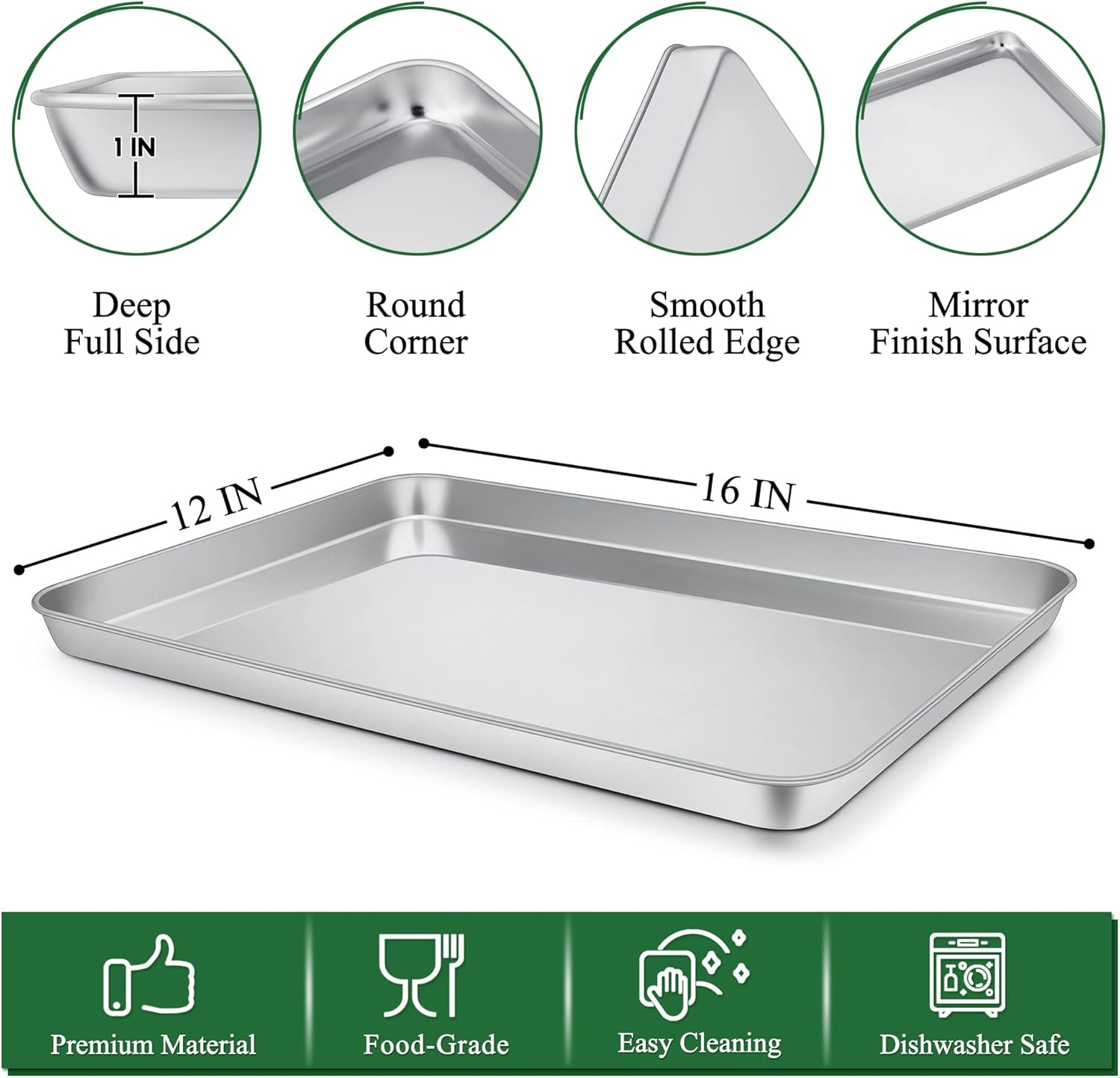 P&P CHEF 16 Inch Baking Sheet and Rack Set, Stainless Steel Cookie Sheets Oven Baking Pans Trays with Cooling Racks for Cooking & Roasting, Oven & Dishwasher Safe, (4Pcs)
