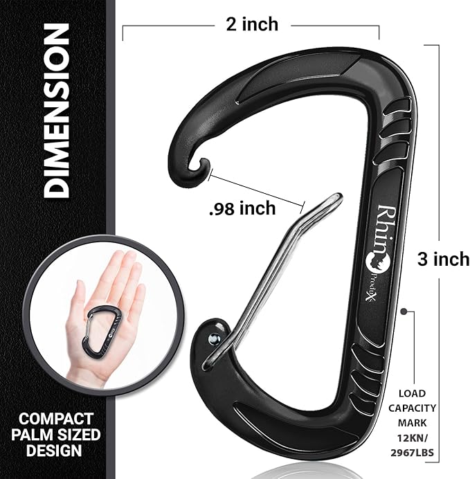 12kN (2697 lbs) Heavy Duty, Locking, Auto Locking, Wiregate Carabiner Clips, for Securing Pets, Outdoor, Camping, Hiking, Hammock, Dog Leash Harness, Keychains