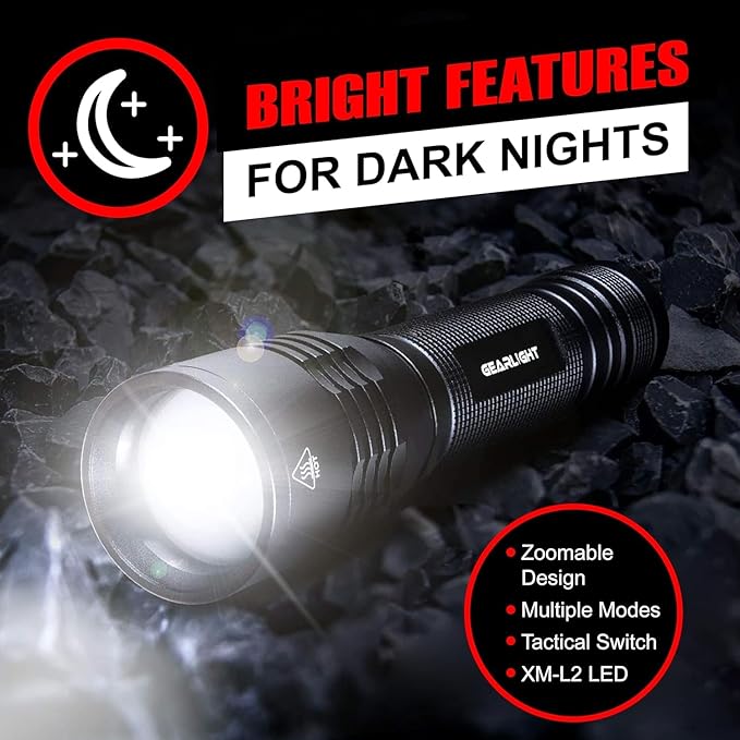 GearLight S2000 LED Flashlight High Lumens - Super Bright, Powerful, Mid-Size Tactical Flashlight for Outdoor Activity & Emergency Use