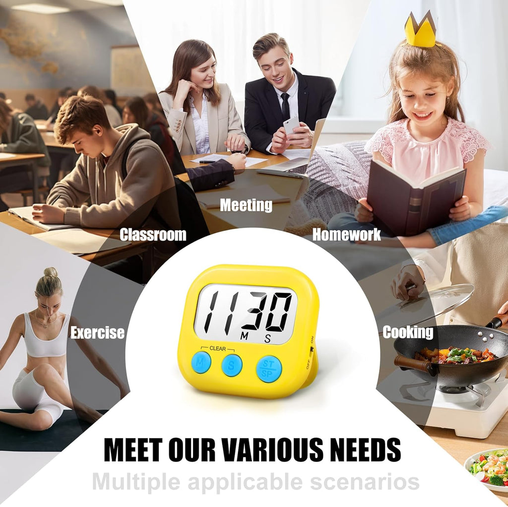 2 Pack Digital Kitchen Timer for Cooking Big Digits Loud Alarm Magnetic Backing Stand Cooking Timers for Baking Yellow