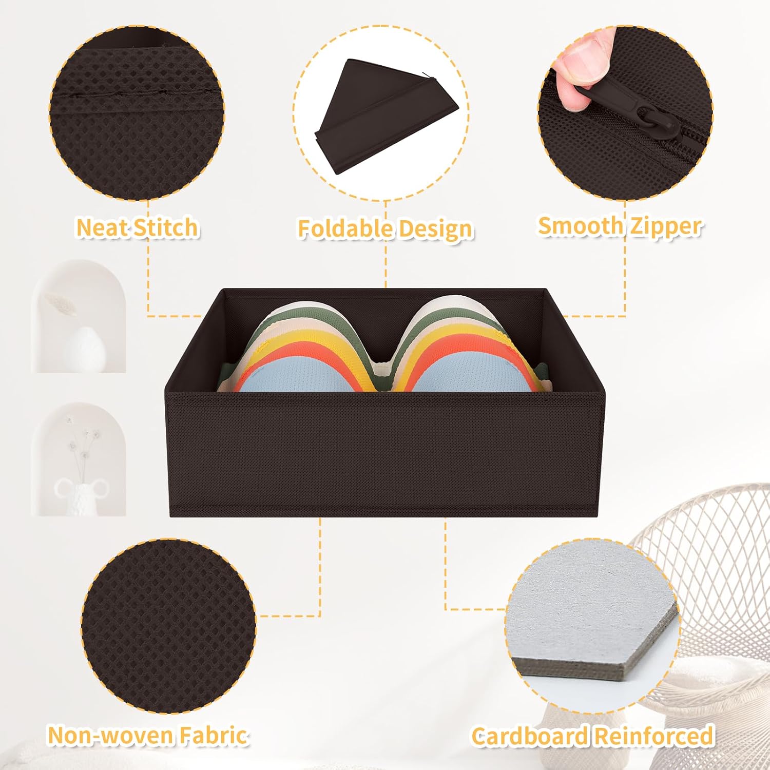 DIMJ Drawer Organizer Clothes, 12 Pack Underwear Organizer, Foldable Closet Organizers, Sock Organizer Bra Organizer, Fabric Dresser Organizer for Clothes, Bra, Socks, Tie (Brown)