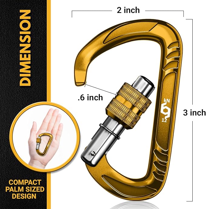 12kN (2697 lbs) Heavy Duty, Locking, Auto Locking, Wiregate Carabiner Clips, for Securing Pets, Outdoor, Camping, Hiking, Hammock, Dog Leash Harness, Keychains