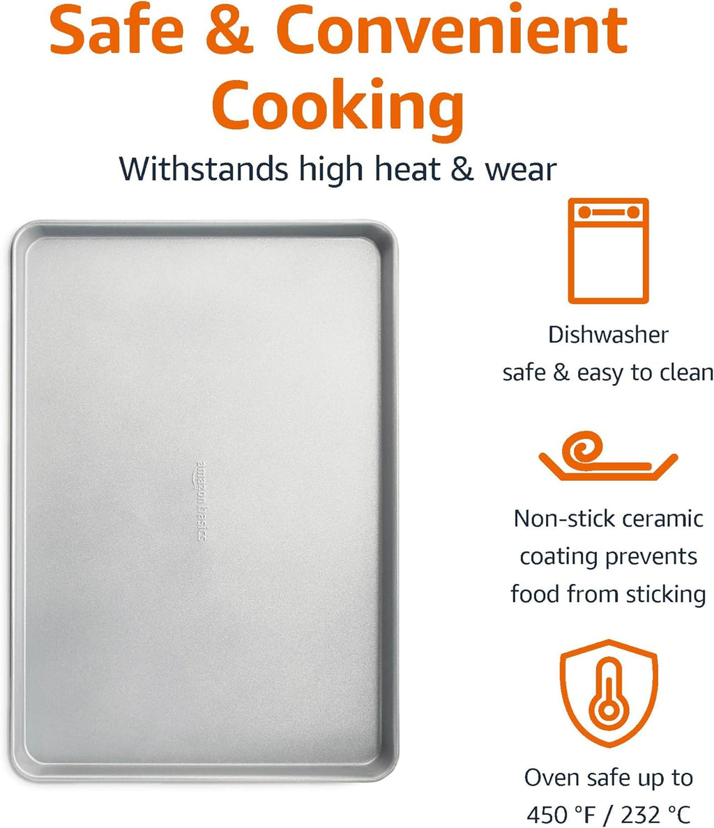 Amazon Basics Ceramic Nonstick Baking Sheet & Cooling Rack Set, Non-Toxic, Half Sheet Size - 1 Pack, Gray