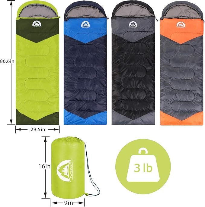 SWTMERRY Sleeping Bag 3 Seasons (Summer, Spring, Fall) Warm & Cool Weather - Lightweight,Waterproof Indoor & Outdoor Use for Kids, Teens & Adults for Hiking and Camping