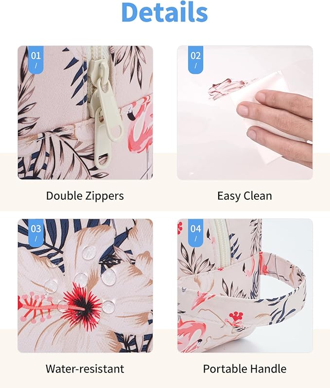 Narwey Clear Makeup Bag Cosmetic Bag with Zipper for Travel, Clear Toiletry Bags for Traveling Toiletries Women Men, Make Up Pouch with Handle, Skincare Bag (Beige Flamingo)