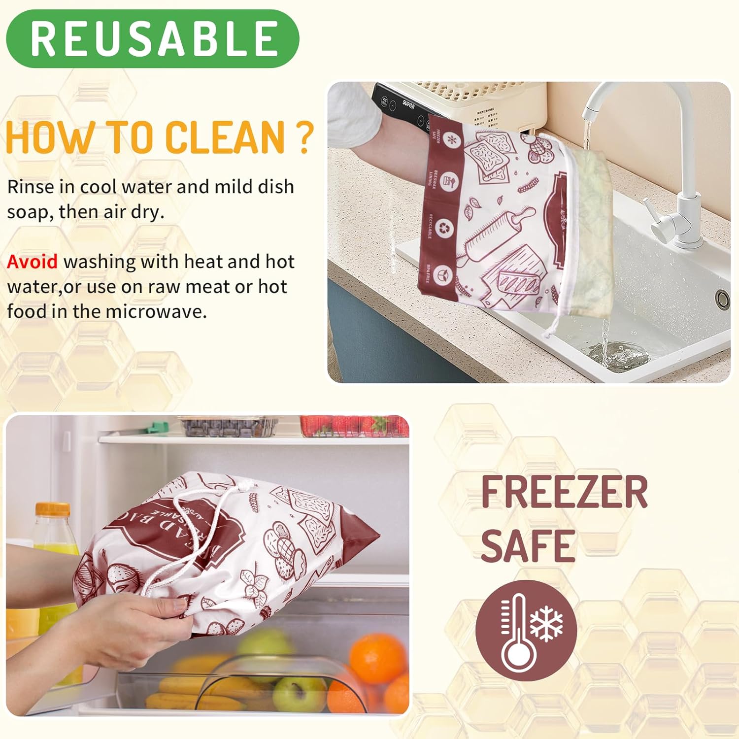 2-Pack Beeswax Bread Bags for Homemade Bread，Reusable Sourdough Storage Bags with Premium Beeswax Coating for Loafs Baguette Fresh Keeping,Great Baking Essentials and Gifts for Families & Friends.