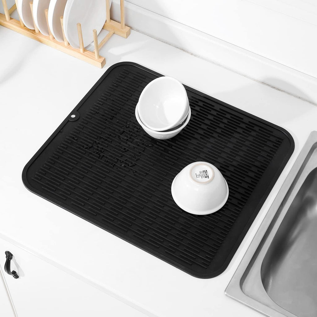 Silicone Dish Drying Mat for Multiple Usage,Easy clean,Eco-friendly,Heat-resistant Silicone Mat for Kitchen Counter or Sink,Refrigerator or Drawer Liner Black 2XL 24 inches x 18 inches