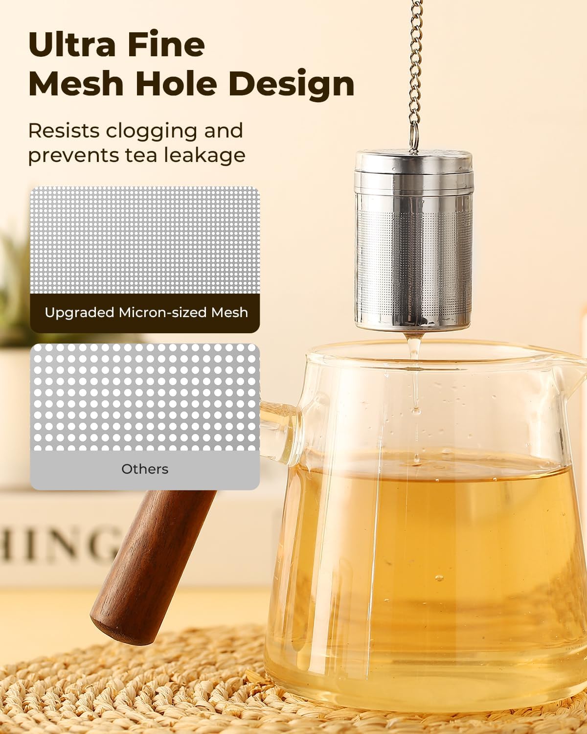 House Again 2 Pack Tea Infusers, Extra Fine Mesh Tea Strainers for Loose Tea, Updated Slim Threaded Lid & 304 Stainless Steel, Loose Leaf Tea Steeper for Brew Tea Spices & Seasonings