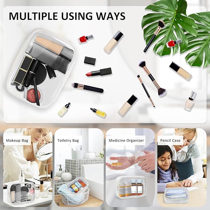 Moyad TSA Approved Clear Toiletry Bag, 1 Pack Quart Size 3-1-1 Liquids Pouch for Travel, Transparent Makeup & Cosmetic Organizer for Women Men, Beige