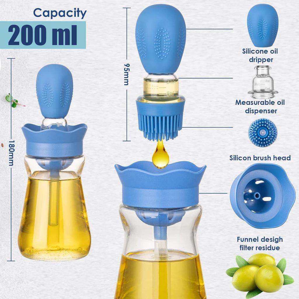 Oil Dispenser Bottle with Silicone Brush, 3 Pack 180ML 2 in 1 Silicone Dropper Measuring Oil Dispenser Bottle for Kitchen Cooking, Frying, Baking, BBQ Pancake, Air Fryer, Marinating