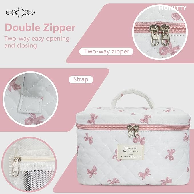 Makeup Bag,Quilted Cosmetic Bag,Large Floral Make Up Bag for Women,Cotton Makeup Bag Set,Flower Travel Toiletry Bag