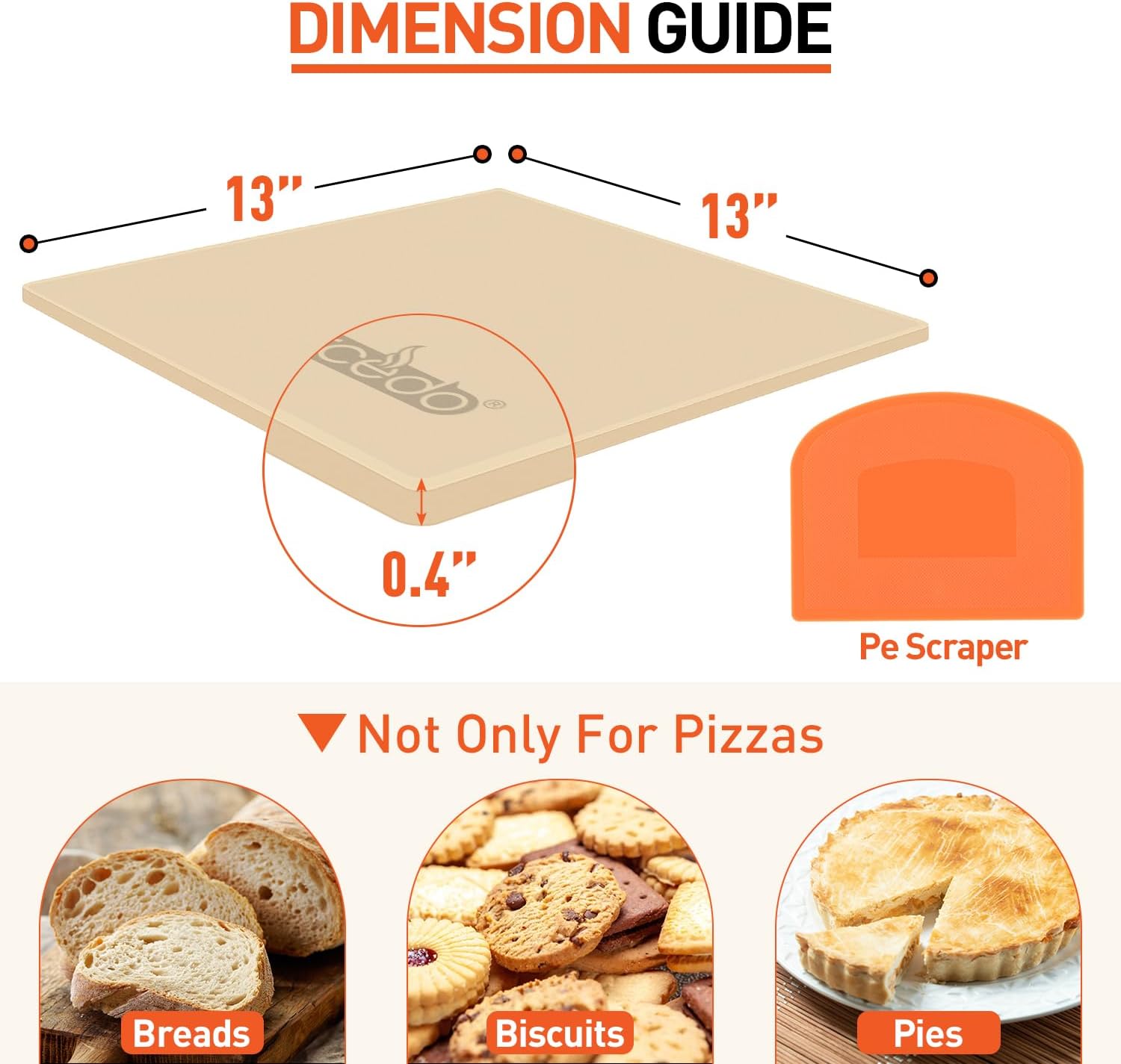 Pizza Stone For Oven and Grill 13 Inch, Baking Stone For Bread Thermal Shock Resistant BBQ Grilling Square Pizza Pan Cordierite Cooking Pan with PE Scraper