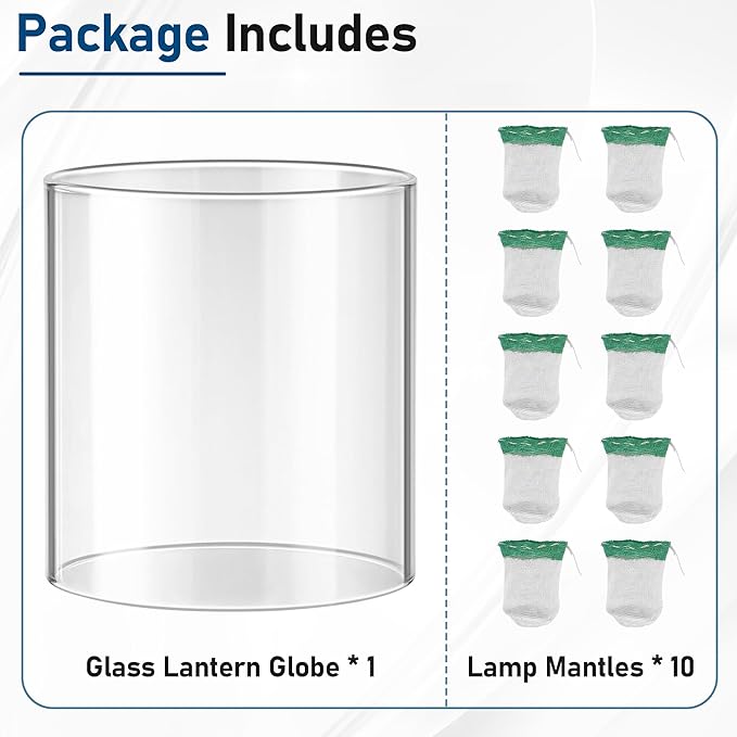 10 Pcs Propane Lantern Mantles with Lantern Globe Replacement Glass - Glass Globe Compatible with Coleman Fueled Lanterns, Propane Lantern Mantles Replacement Suitable for Outdoor Camping Lantern